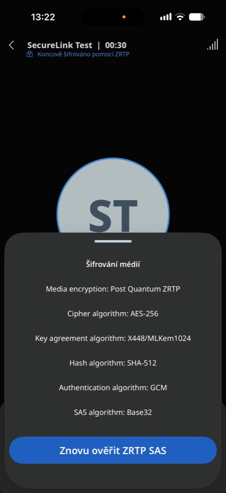 Call encryption details in the SecureLink app