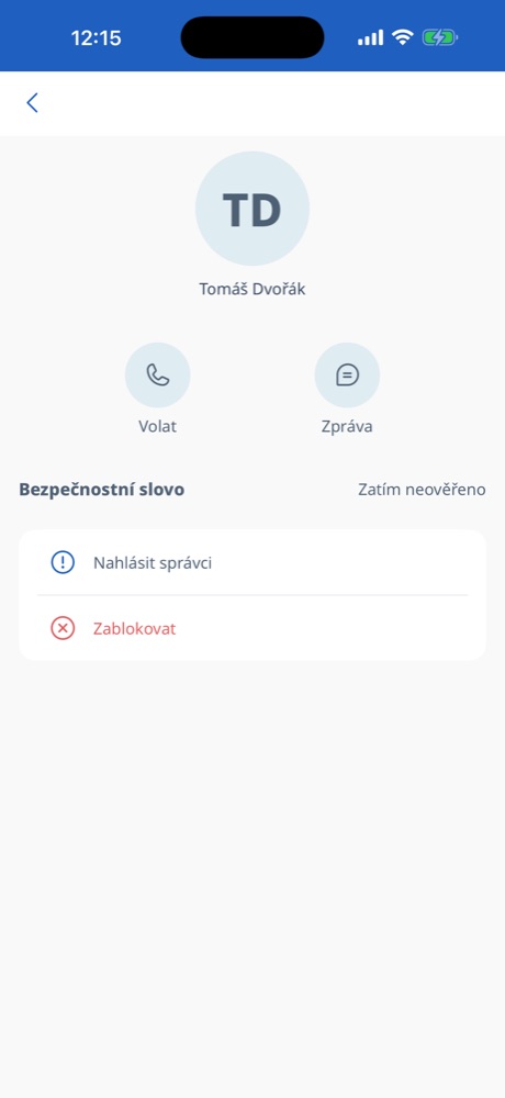 Contact with options to report and block